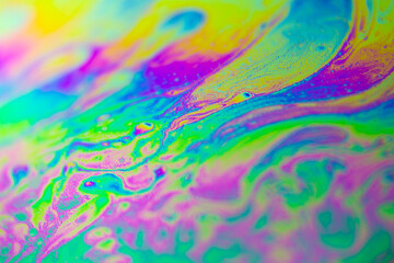 Sticker - Close up macro colorful abstract soap bubble on black background