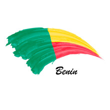 Watercolor painting flag of Benin. Brush stroke illustration