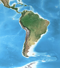 Physical Map Of South America, With High Resolution Details. Flattened Satellite View Of Planet Earth, Its Geography And Topography. 3D Illustration - Elements Of This Image Furnished By NASA