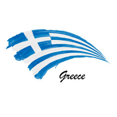 Watercolor painting flag of Greece. Brush stroke illustration