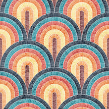 Seamless Embroidered Pattern. Wavy Bohemian Print. Patchwork Ornament. Vector Illustration.