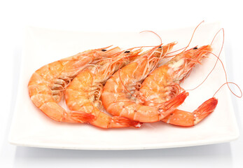 Fresh shrimp isolated on white background seafood tiger prawn