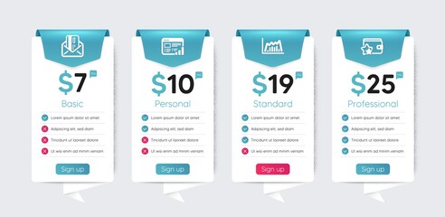 Wall Mural - Included icon as Loyalty program, Web report, Infographic graph signs. Price table template, business plan chart. Finance icons set. Credit card flat icons. Vector