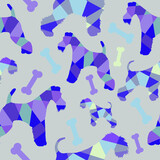 Fototapeta Koty - Seamless vector lilac blue geometric silhouettes of dogs  on a lilac background