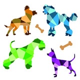 Fototapeta Koty - Vector multicolored set geometric silhouettes of dogs isolated on a white background