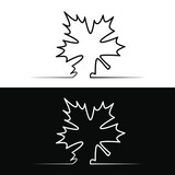 Fototapeta Koty - Drawn linear silhouette of a maple leaf on a white and black background for the logo and design 