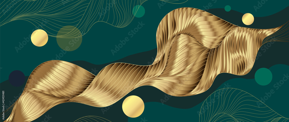 Gold abstract line arts background vector. Luxury wall paper design for prints, wall arts and home decoration, cover and packaging design. - obrazy, fototapety, plakaty 