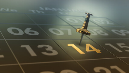 close-up of an elegant calendar with a pin, concept of appointment or deadline (3d render)