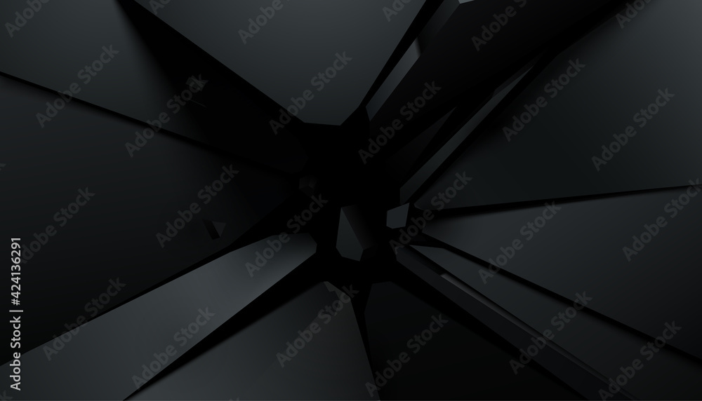 Abstract 3d background with layers of black paper. Vector geometric ...
