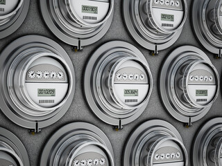 Wall Mural - Energy efficient smart electric meters in a row. 3D illustration