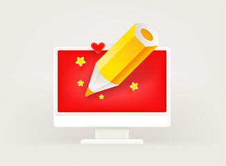 Aufkleber - Computer art vector concept. Modern computer monitor with crayon
