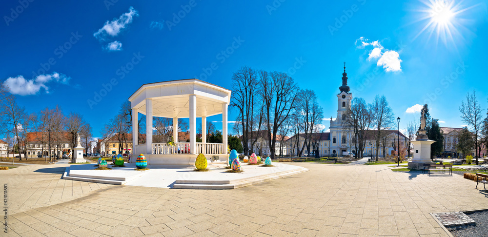 Town of Bjelovar central square springtime panoramic view - obrazy, fototapety, plakaty 