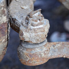 Wall Mural - Rusty Truck Steering Rod ball Joint with dirty nut close up, car Steering mechanism Repair