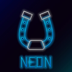 Poster - Glowing neon line Horseshoe icon isolated on black background. Colorful outline concept. Vector