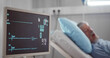 © nimito - Portrait of senior man in coma dying in hospital bed with heart rate falling on ecg monitor.