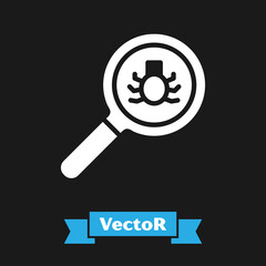 Sticker - White Flea search icon isolated on black background. Vector