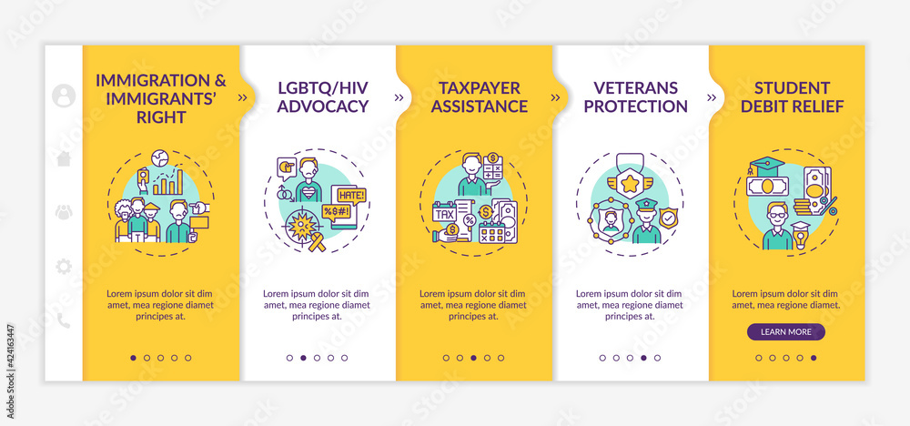 Legal services types onboarding vector template. Responsive mobile ...