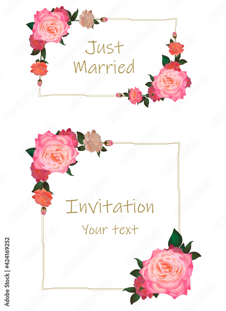 Two borders with Roses. Invitation, Card design, Wedding. Realistic ...