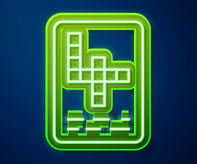 Poster - Glowing neon line Crossword icon isolated on blue background. Vector