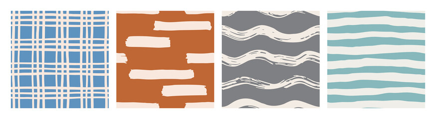 Collage with hand drawn brush strokes seamless patterns. Vintage stripes background for covers, prints, wrapping paper. Ink lines for decorative design. Bright hand drawn backdrop. Grunge texture