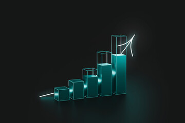 Futuristic financial graph of earning profit and economy concept on success background with glowing light business chart. 3D rendering.