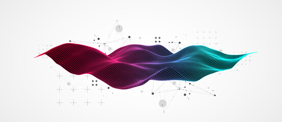 The abstract wave is made in a frame style in a bright gradient color. Template for science and technology presentation.