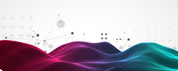 The abstract wave is made in a frame style in a bright gradient color. Template for science and technology presentation.