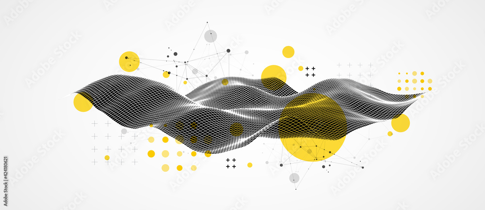 The abstract wave is made in a frame style in a bright gradient color. Template for science and technology presentation. - obrazy, fototapety, plakaty 