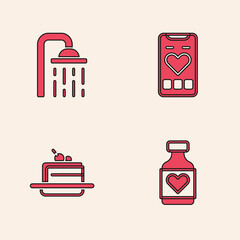 Canvas Print - Set Vitamin pill, Shower head, Mobile with heart rate and Cake icon. Vector