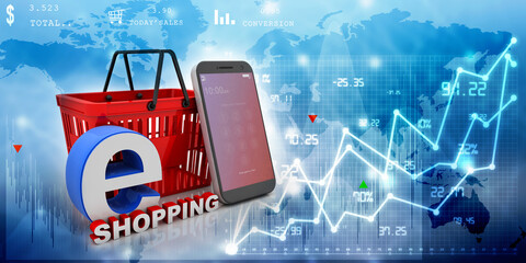 Poster - 3d illustration Shopping Cart with internet shopping

