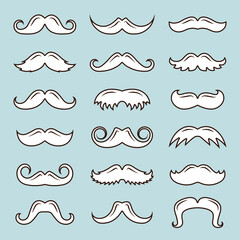 Wall Mural - set of white mustache outline icon