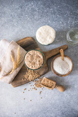 The rye and wheat leaven for bread is active. Starter sourdough ( fermented mixture of water and flour to use as leaven for bread baking). The concept of a healthy die