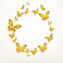 Flock Of Golden Butterflies Flying In A Circle