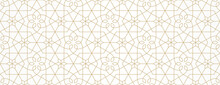 Seamless Geometric Pattern With Stars And Stylized Flowers On White Background. Monochrome Vector Abstract Floral Design. Decorative Lattice In Arabic Style. Ornament For Textile, Fabric And Wrapping.