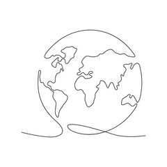 continuous earth line drawing symbol. world map one line art. earth globe hand drawn insignia. stock
