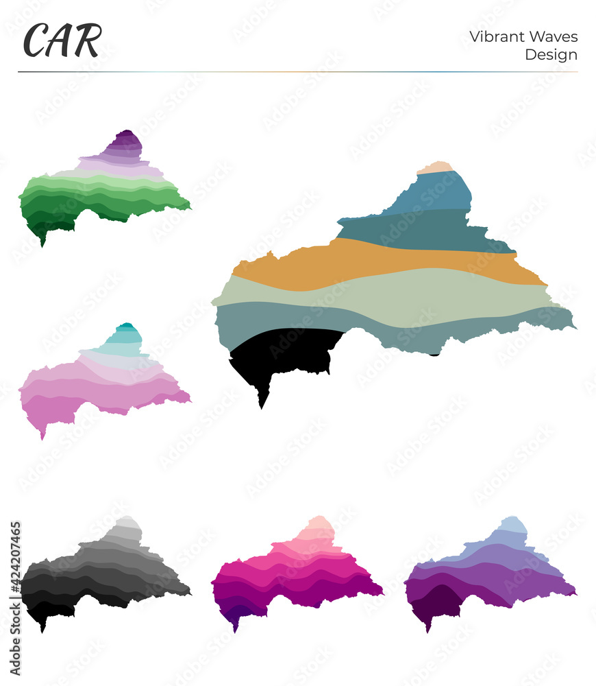 Set of vector maps of CAR. Vibrant waves design. Bright map of country ...