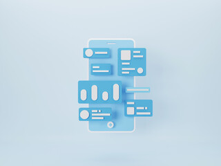 Mobile app development and mobile web design concept. User interface optimization. 3D rendering.