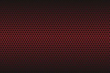 Wall Mural - Red Carbon fiber hexagon texture. Metal mesh black steel background. Dark carbon fiber texture.