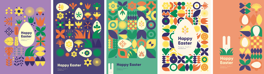 happy easter. patterns. modern geometric abstract style. a set of vector easter illustrations. easte