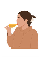 Abstract portrait of woman with glasses of wine. Female drinks wine. Minimalist vine lovers. Trendy vector illustration isolated on white background