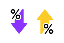 Percentage Arrow Up And Down Line Icon. Percentage Arrow With Percent Sign. Design Concept For Banking, Credit, Interest Rate, Finance And Money Sphere