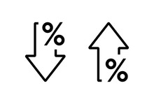 Percentage Arrow Up And Down Line Icon. Percentage Arrow With Percent Sign. Design Concept For Banking, Credit, Interest Rate, Finance And Money Sphere