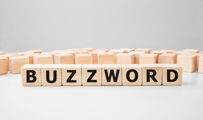 Wall Mural - Word BUZZWORD made with wood building blocks