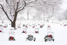 Yakima, Washington, Tahoma Cemetary, USA, December 17th, 2015; CAP Participants Placed Beautiful Christmas Wreathes Across All The Buried Soldiers Graves At The Tahoma Cemetery In Yakima, Washingotn.