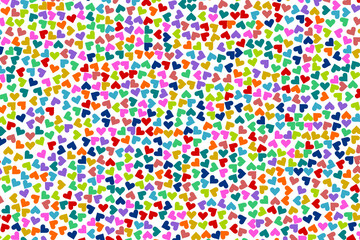 Corazones aleatorios en colores vivos formando mosaico