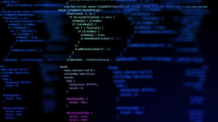 Blocks of abstract program code are written and moved in the virtual space Animation. Blue code. Data flow animation. IT, software development and hacking concept. encrypted security code