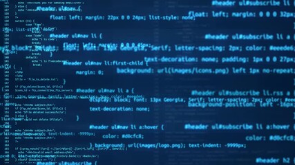 Blue Screen Modern tech. Program development and blockchain concept. Developer working on program codes in office. Hacking or protection data. Close up