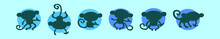Set Of Holiday Monkey Cartoon Icon Design Template With Various Models. Vector Illustration Isolated On Blue Background