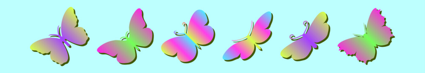 Wall Mural - set of butterfly cartoon icon design template with various models. vector illustration isolated on blue background