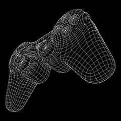 Game controller or gamepad for videogames. Wireframe low poly mesh